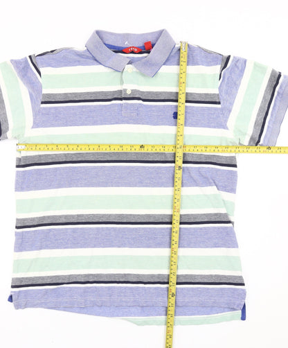 IZOD Men's Blue Striped Polo Shirt Size L Short Sleeve Cotton Blend