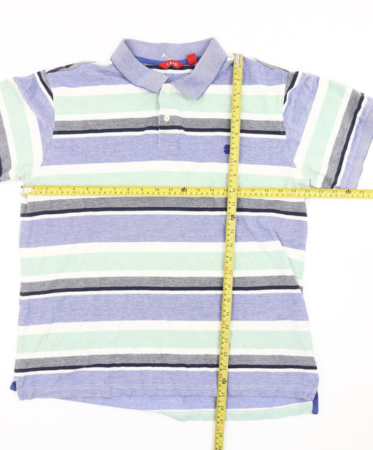 IZOD Men's Blue Striped Polo Shirt Size L Short Sleeve Cotton Blend