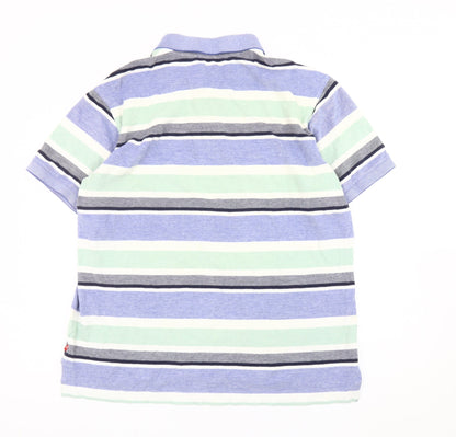 IZOD Men's Blue Striped Polo Shirt Size L Short Sleeve Cotton Blend