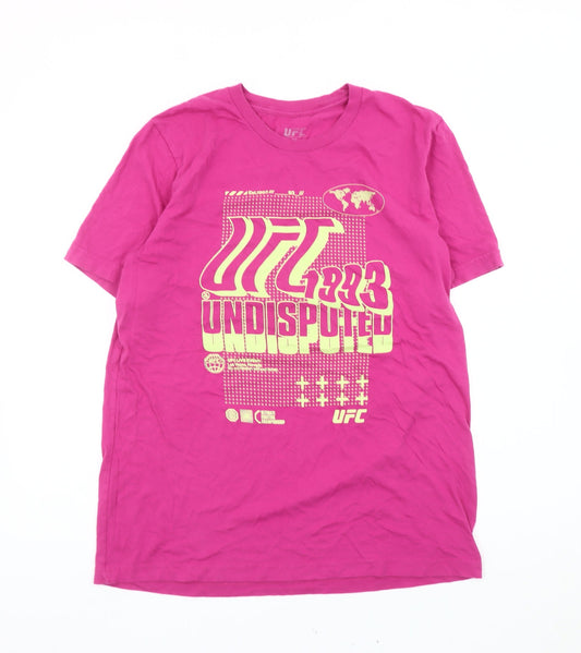 UFC Mens Pink Graphic Print T-Shirt Size L Sports Cotton Tee