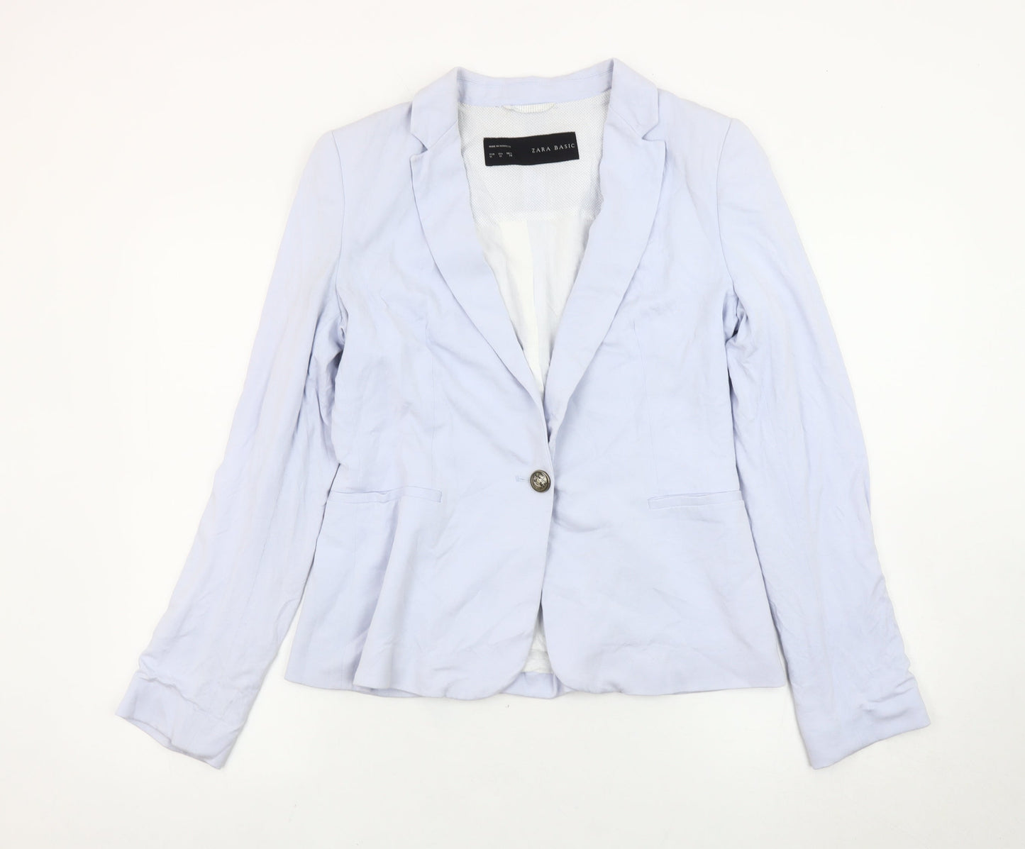 Zara Basic Women’s Blue Blazer Jacket Size M Regular Fit One Button