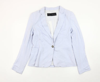 Zara Basic Women’s Blue Blazer Jacket Size M Regular Fit One Button