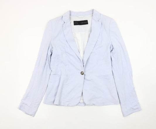 Zara Basic Women’s Blue Blazer Jacket Size M Regular Fit One Button