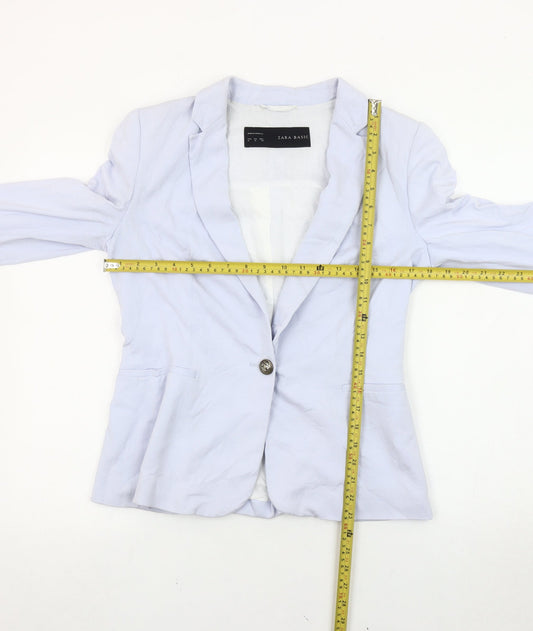 Zara Basic Women’s Blue Blazer Jacket Size M Regular Fit One Button