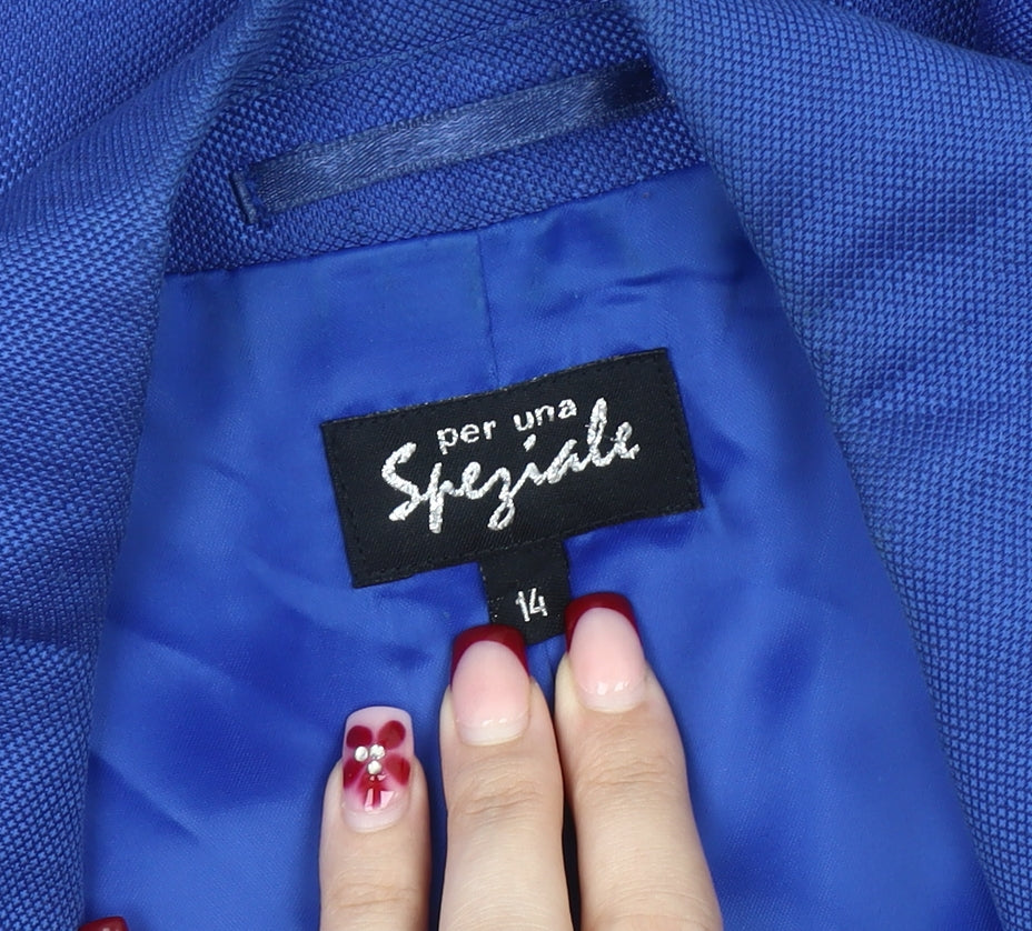 Marks and Spencer Women Blue Linen Viscose Blazer Size 14