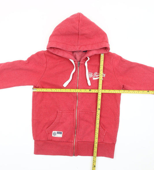 Superdry Womens Red Full Zip Hoodie Size 10 Regular Fit Logo