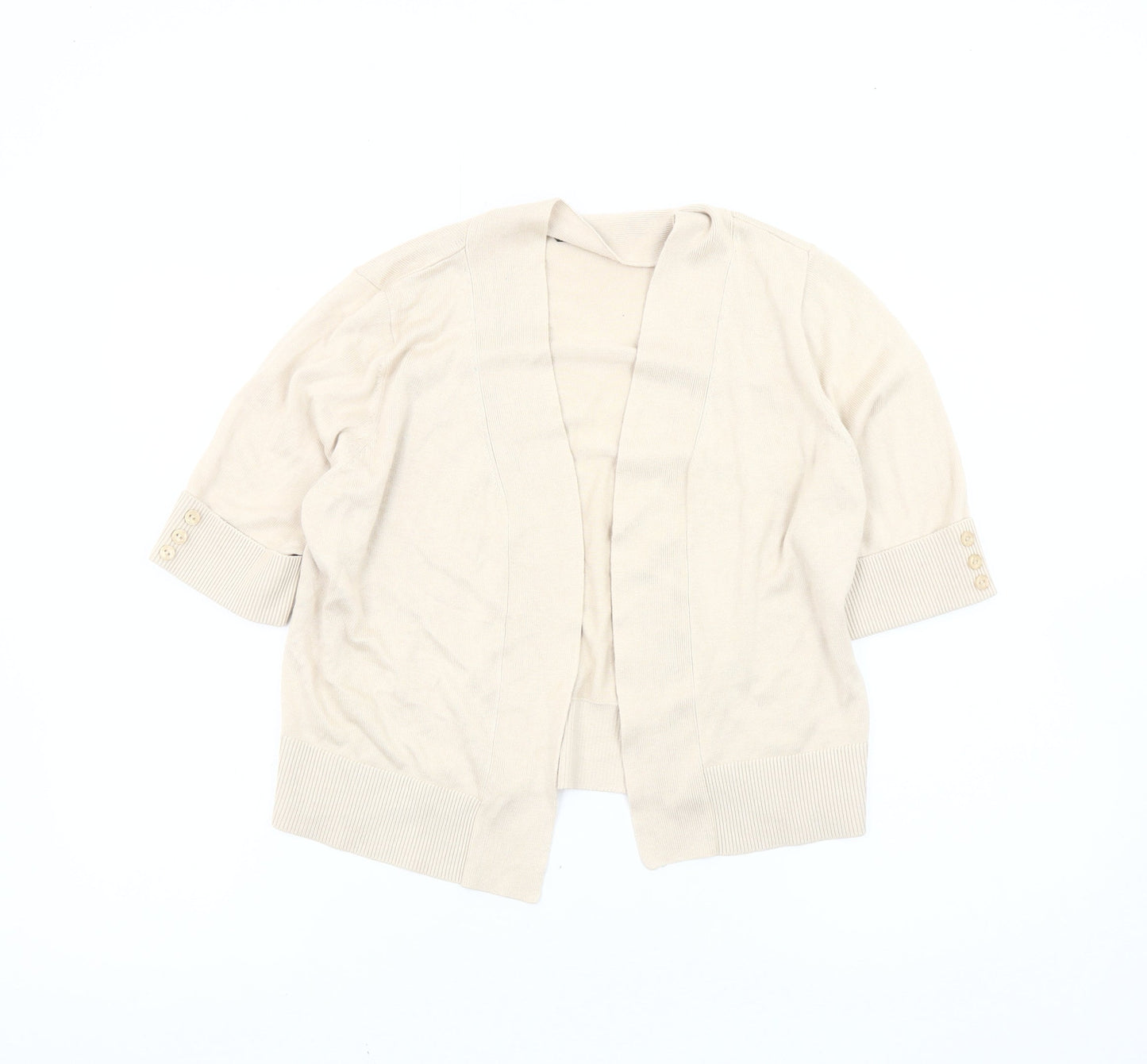 BHS Women’s Beige 3/4 Sleeve Cardigan Size 16 Cotton Blend