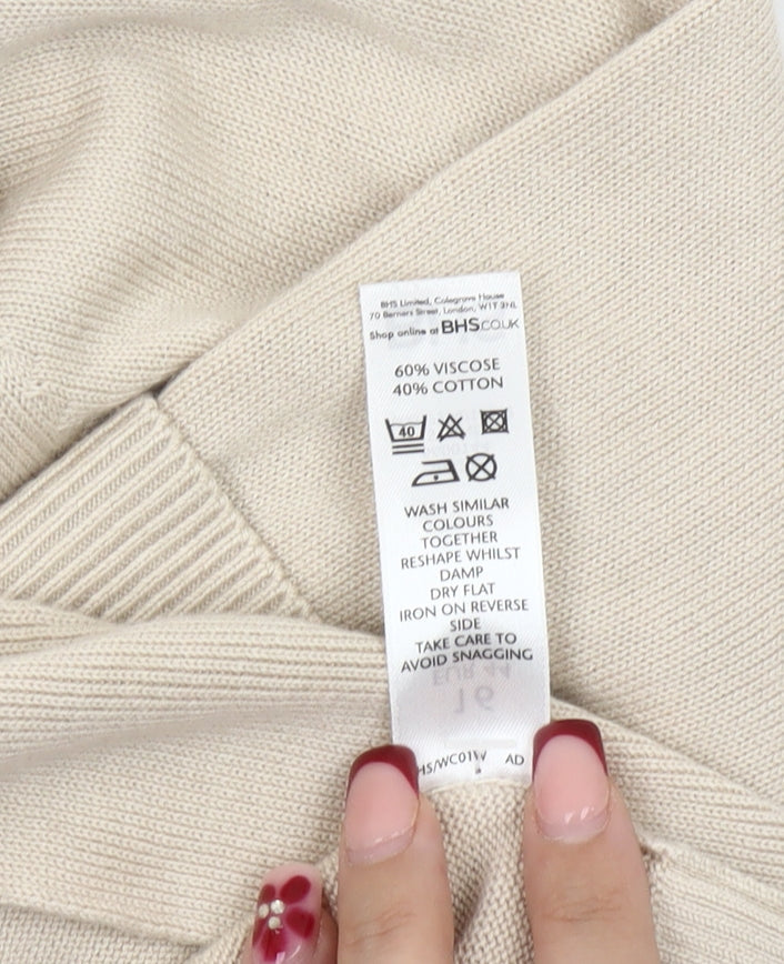 BHS Women’s Beige 3/4 Sleeve Cardigan Size 16 Cotton Blend