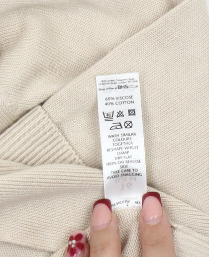 BHS Women’s Beige 3/4 Sleeve Cardigan Size 16 Cotton Blend