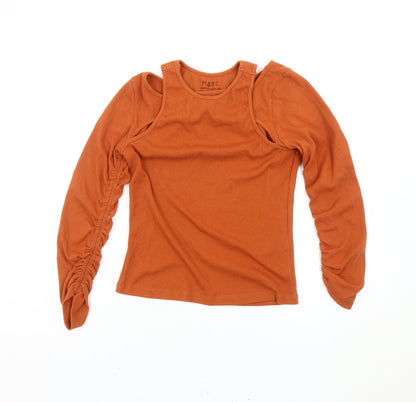 MARC Womens Orange Long Sleeve Ruched Jersey T-Shirt Size L