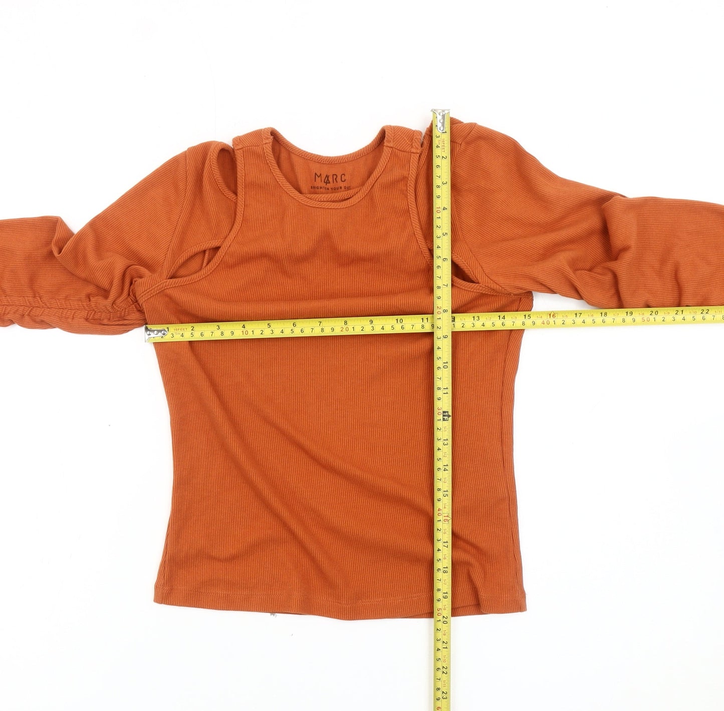 MARC Womens Orange Long Sleeve Ruched Jersey T-Shirt Size L
