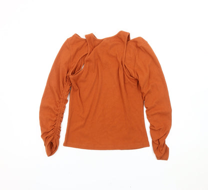 MARC Womens Orange Long Sleeve Ruched Jersey T-Shirt Size L