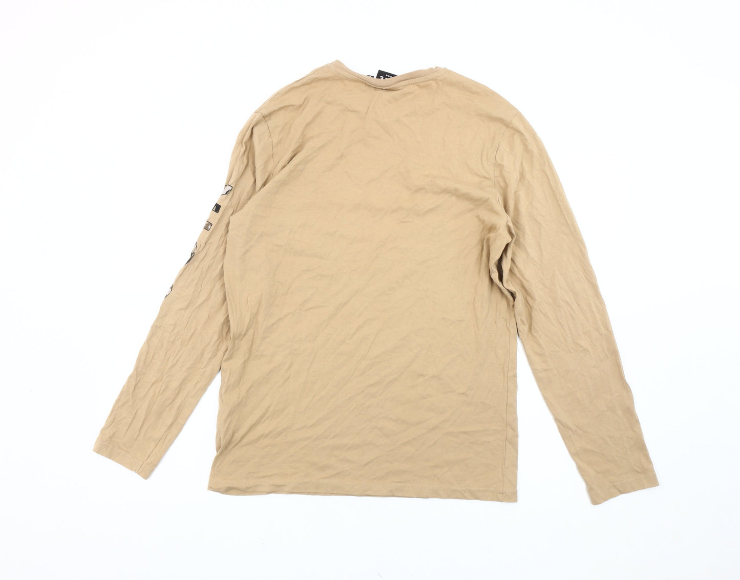 NICCE Men’s Beige Long Sleeve Crew Neck Cotton T-Shirt Size S