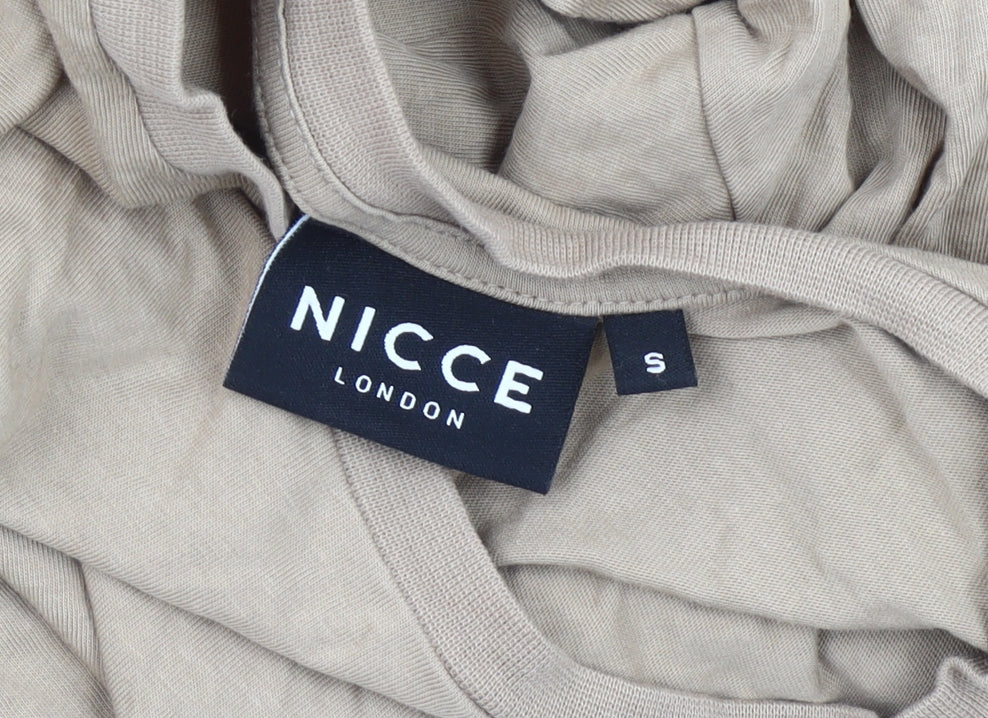 NICCE Men’s Beige Long Sleeve Crew Neck Cotton T-Shirt Size S