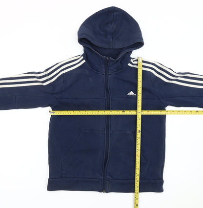 Adidas Boys Blue Full Zip Hoodie Sweatshirt 13-14 Years Logo Long Sleeve