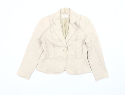 Marks and Spencer Women Beige Petite Blazer Jacket Size 12 Linen Blend