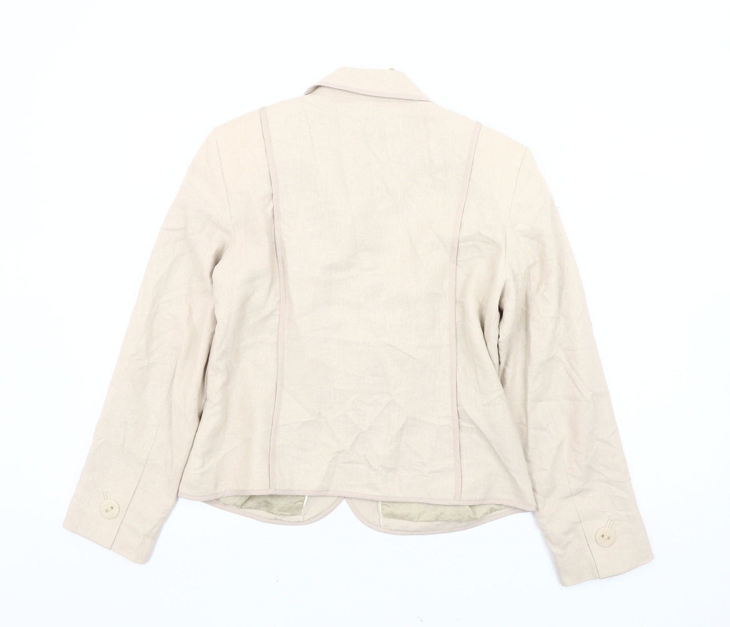 Marks and Spencer Women Beige Petite Blazer Jacket Size 12 Linen Blend
