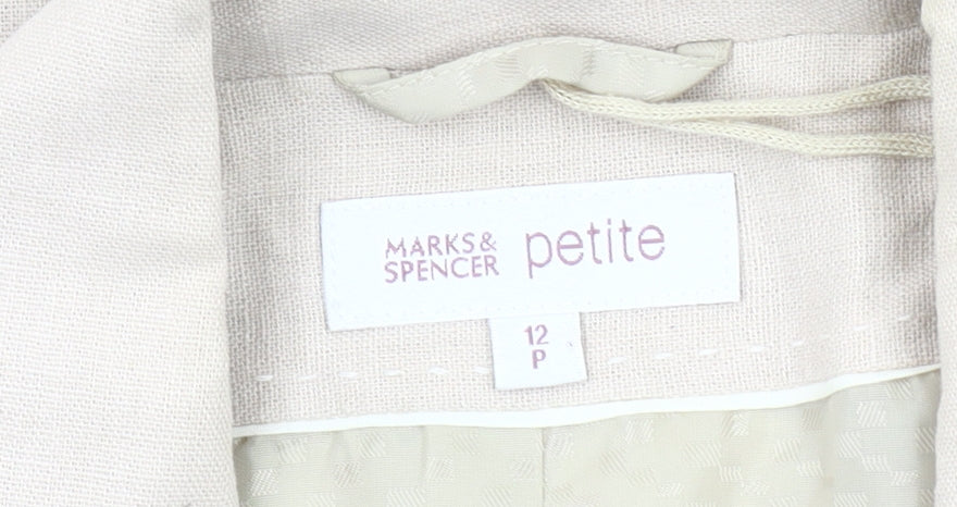 Marks and Spencer Women Beige Petite Blazer Jacket Size 12 Linen Blend