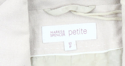 Marks and Spencer Women Beige Petite Blazer Jacket Size 12 Linen Blend