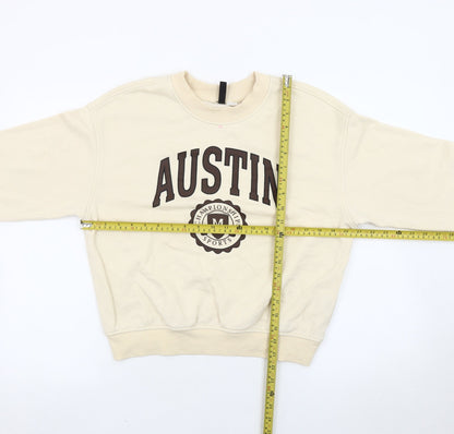H&M Women Beige Pullover Sweatshirt Size 12 Logo Graphic