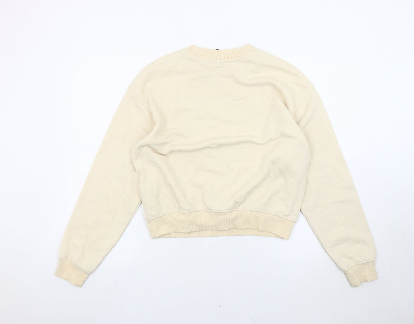 H&M Women Beige Pullover Sweatshirt Size 12 Logo Graphic