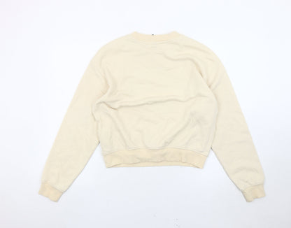 H&M Women Beige Pullover Sweatshirt Size 12 Logo Graphic