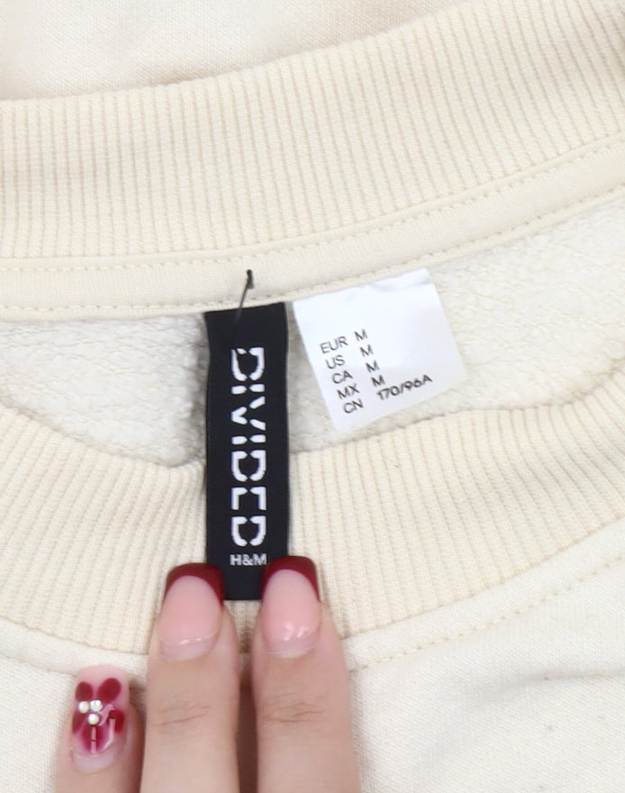 H&M Women Beige Pullover Sweatshirt Size 12 Logo Graphic