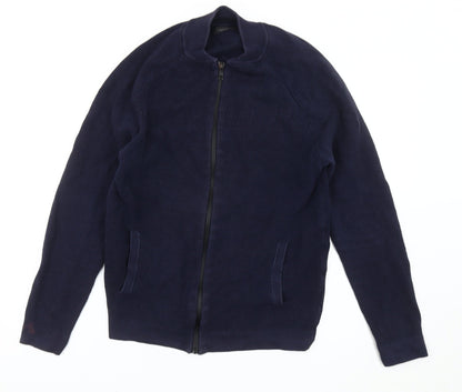Zara Man Mens Blue L Regular Fit Knit Full Zip Jacket