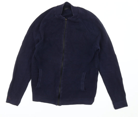 Zara Man Mens Blue L Regular Fit Knit Full Zip Jacket