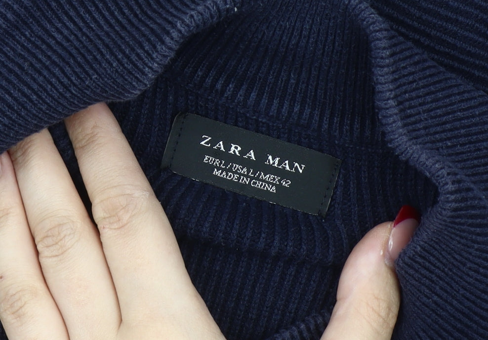 Zara Man Mens Blue L Regular Fit Knit Full Zip Jacket