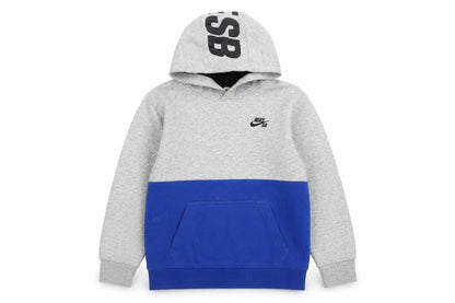 Front view of Nike SB boys’ grey blue pullover hoodie 12-13 yrs logo skateboarding
