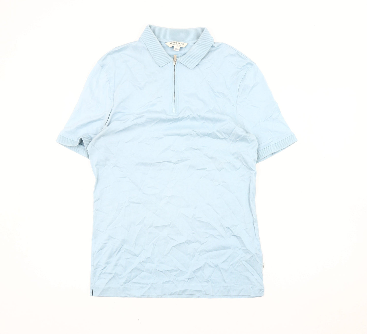 Marks and Spencer Men’s Blue Supima Cotton Polo Shirt S 1/4 Zip