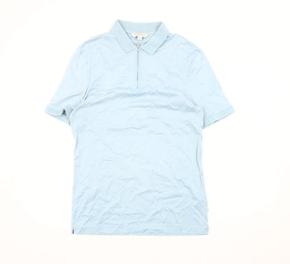 Marks and Spencer Men’s Blue Supima Cotton Polo Shirt S 1/4 Zip