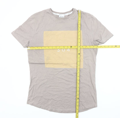 304 Mens Beige Graphic Logo Crew Neck Short Sleeve Cotton T-Shirt L