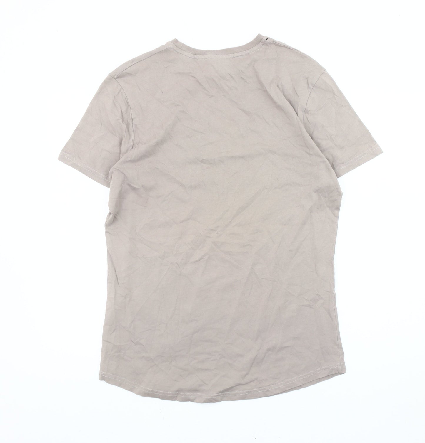 304 Mens Beige Graphic Logo Crew Neck Short Sleeve Cotton T-Shirt L