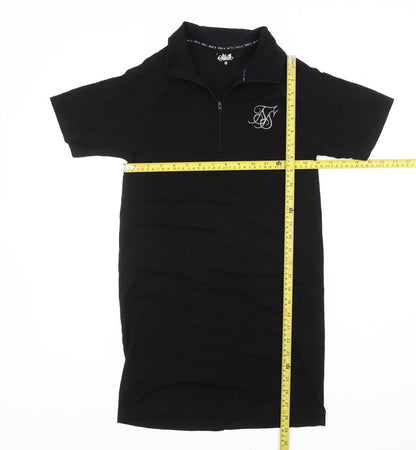 SikSilk Women Black M T-Shirt Dress Casual Zip Logo Short Sleeve