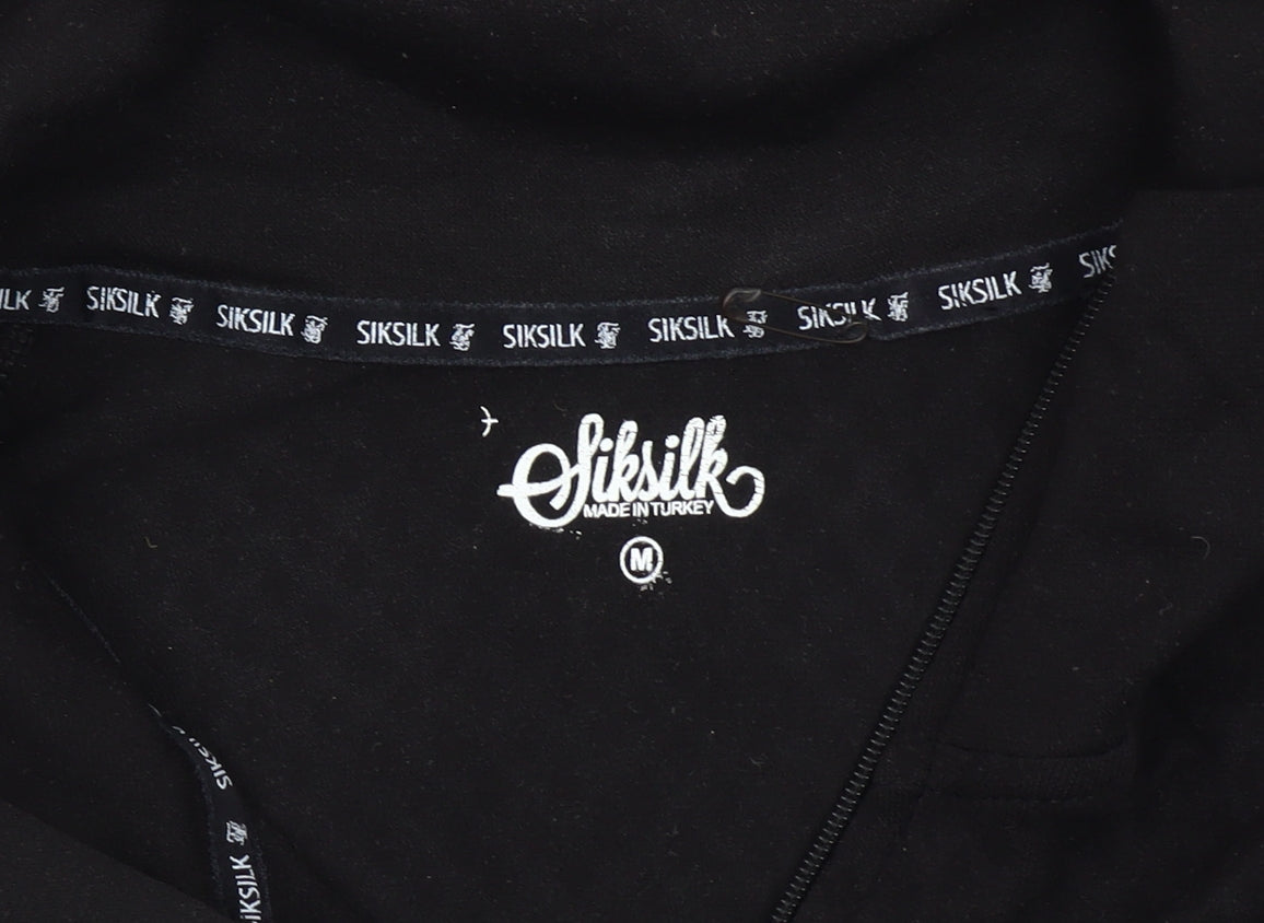 SikSilk Women Black M T-Shirt Dress Casual Zip Logo Short Sleeve