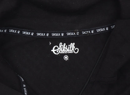 SikSilk Women Black M T-Shirt Dress Casual Zip Logo Short Sleeve