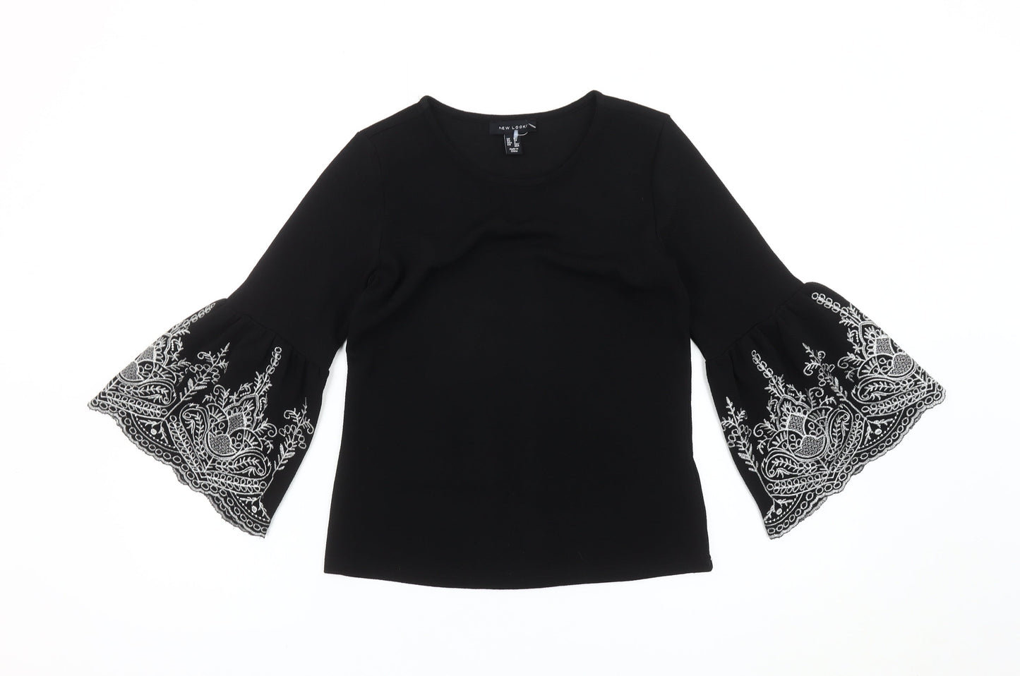 New Look Women’s Black Embroidered Bell Sleeve Tunic Top Size 6
