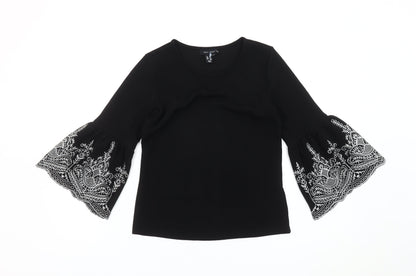 New Look Women’s Black Embroidered Bell Sleeve Tunic Top Size 6