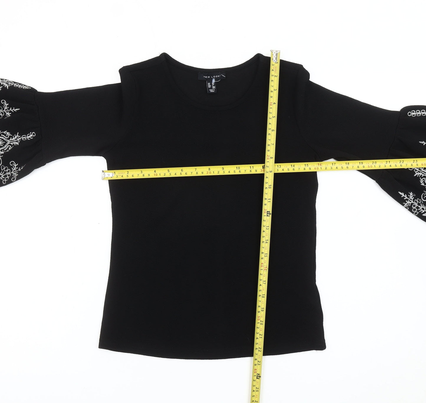 New Look Women’s Black Embroidered Bell Sleeve Tunic Top Size 6