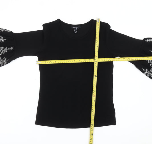 New Look Women’s Black Embroidered Bell Sleeve Tunic Top Size 6