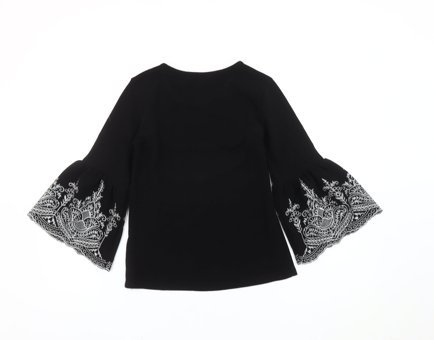 New Look Women’s Black Embroidered Bell Sleeve Tunic Top Size 6