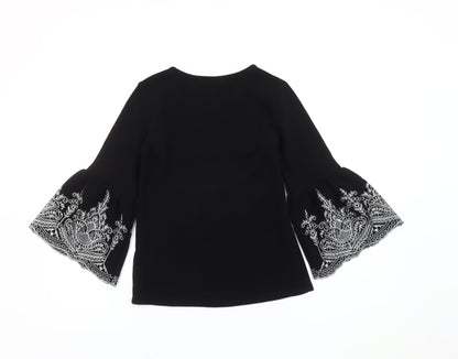 New Look Women’s Black Embroidered Bell Sleeve Tunic Top Size 6