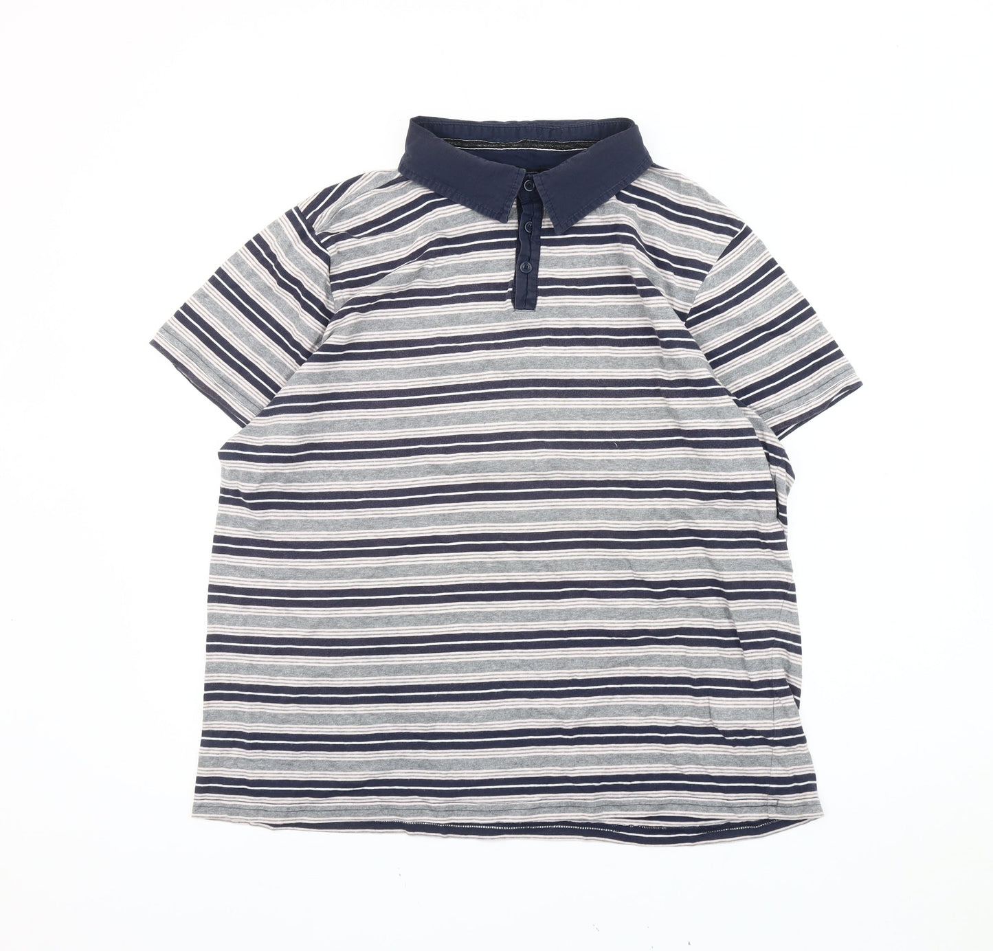 Jasper Conran Mens Blue Striped Polo Shirt XL Cotton Short Sleeve