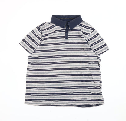 Jasper Conran Mens Blue Striped Polo Shirt XL Cotton Short Sleeve