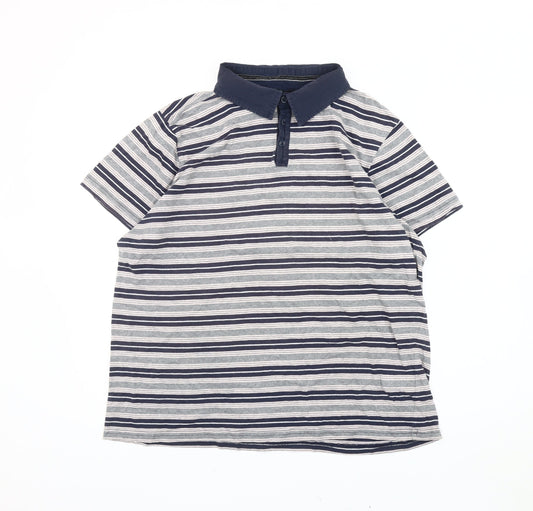 Jasper Conran Mens Blue Striped Polo Shirt XL Cotton Short Sleeve