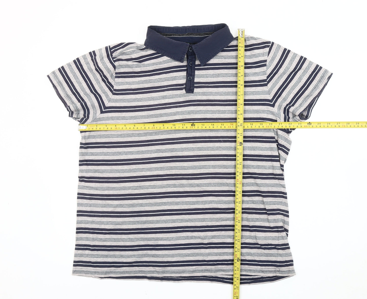 Jasper Conran Mens Blue Striped Polo Shirt XL Cotton Short Sleeve