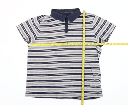 Jasper Conran Mens Blue Striped Polo Shirt XL Cotton Short Sleeve