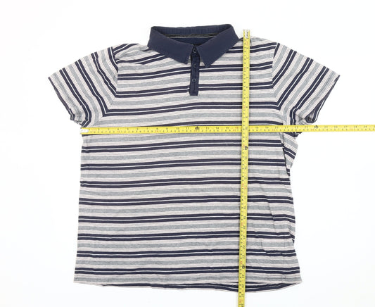 Jasper Conran Mens Blue Striped Polo Shirt XL Cotton Short Sleeve